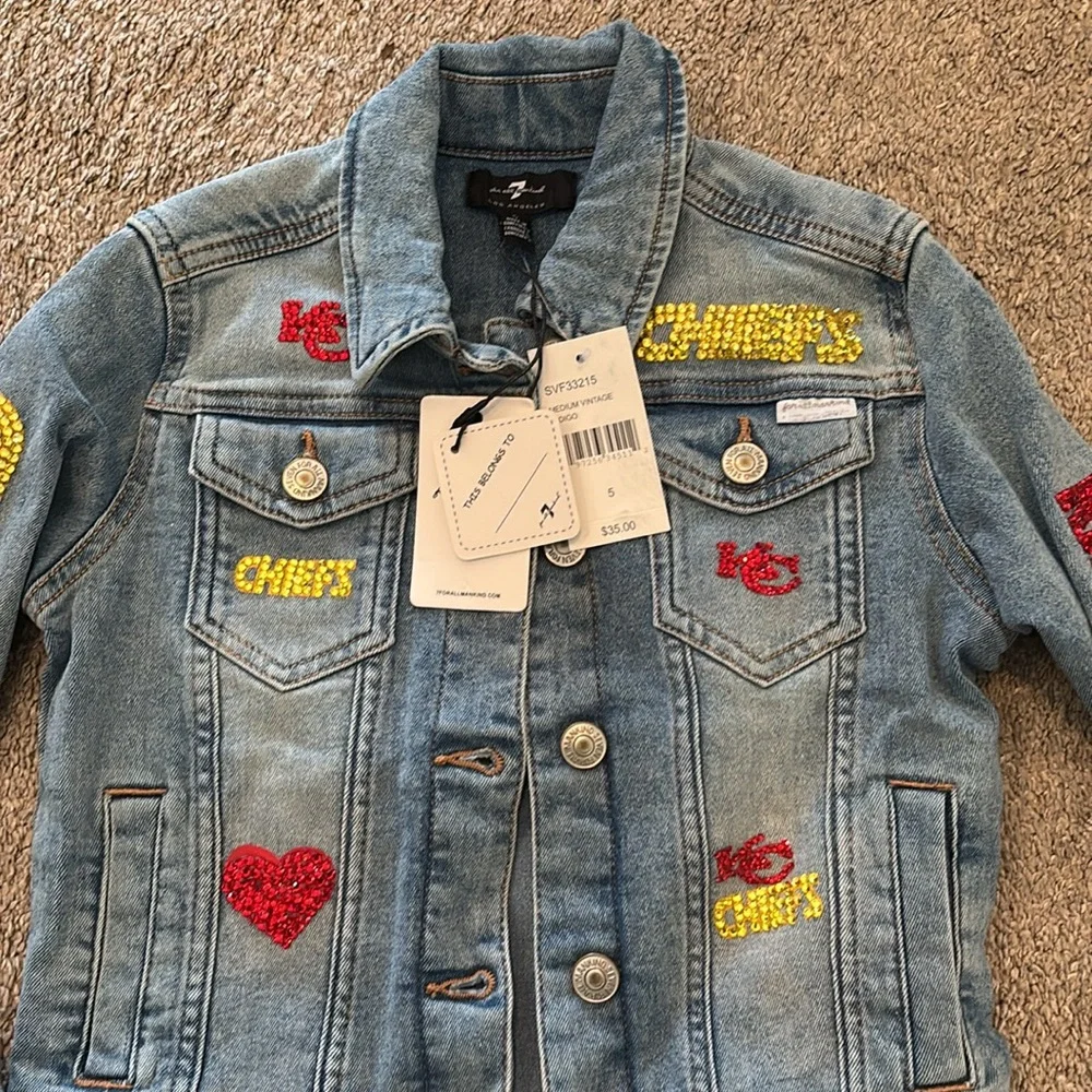Girls KC CHIEFS Bling Jean Jacket handmade - Picture 2 of 8